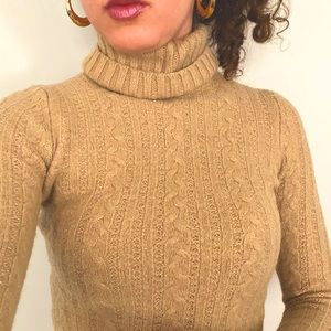 EXPRESS Gold Shimmer Chunky Knit Sweater Turtleneck Fall / Winter